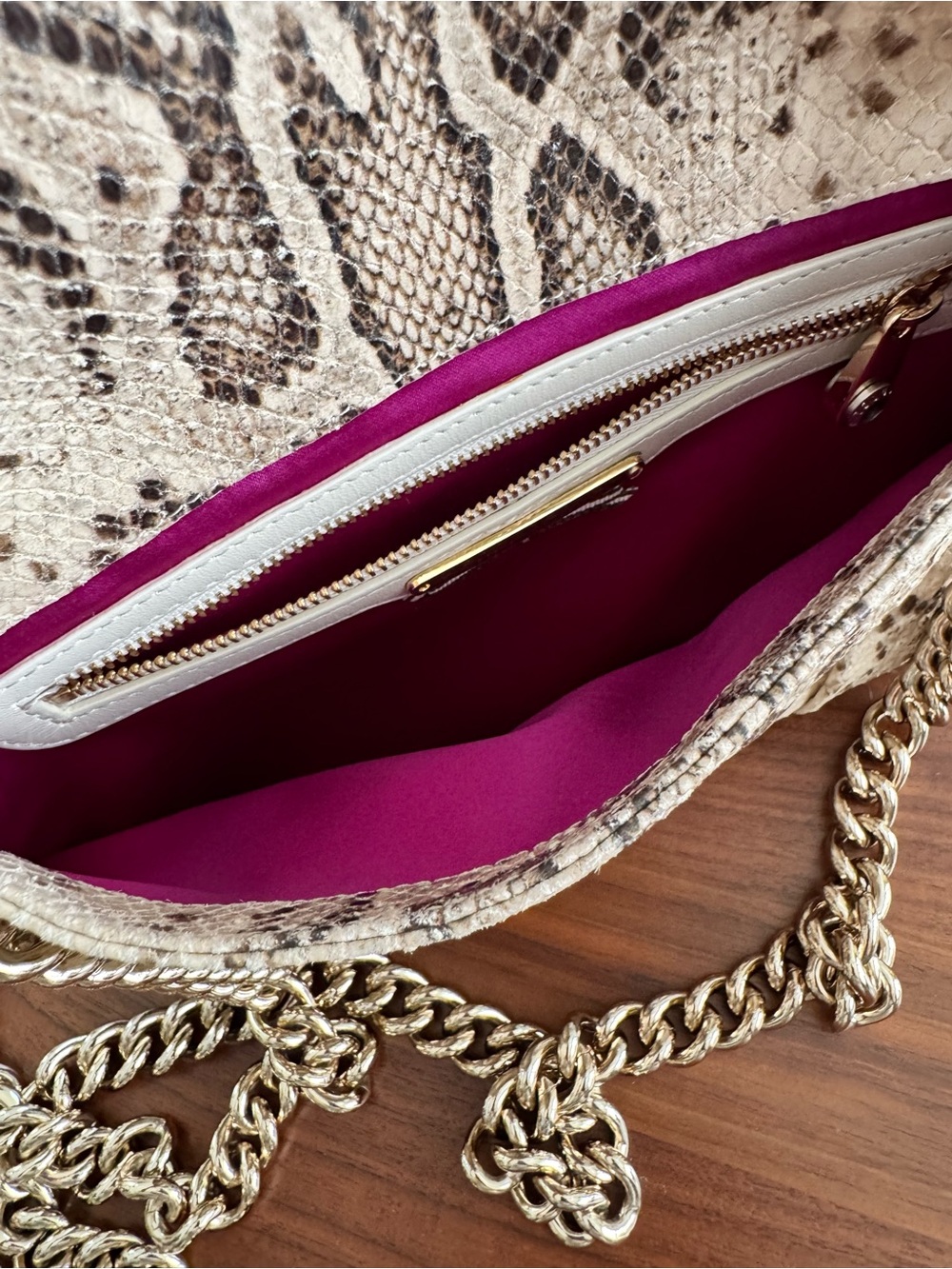 henri bendel Beige Snake-Print Crossbody with Gold Chain - Picture 3 of 4